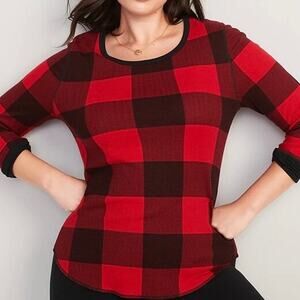 NWT Old Navy Long Sleeve Waffle Knit Top Women Large Red Buffalo Plaid